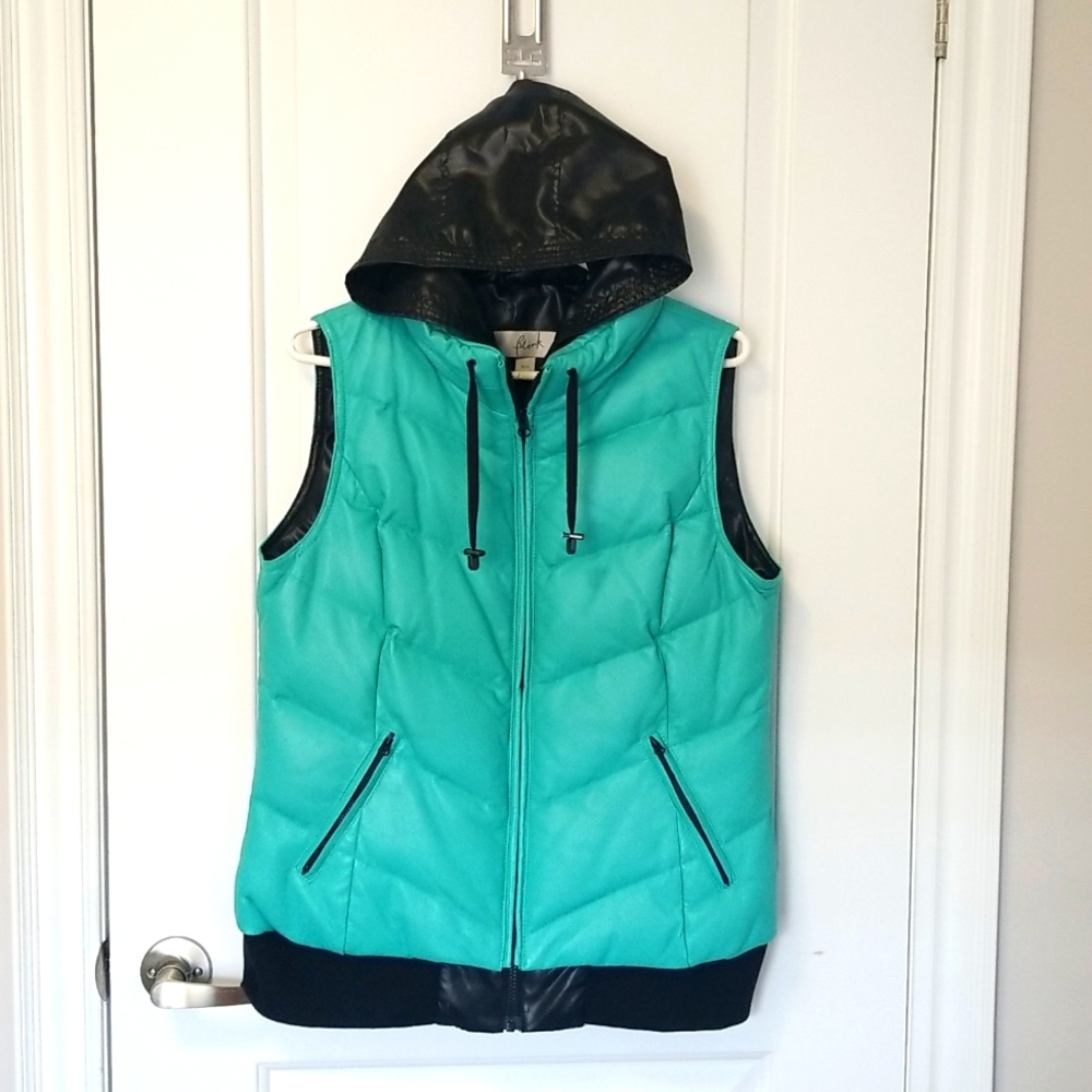 Blink faux leather vest, blue and black, medium